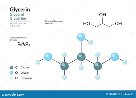Glycerol, Glycerin, Glycerine. Structural Chemical Formula and 3d Model of Molecule. C3H8O3 ...