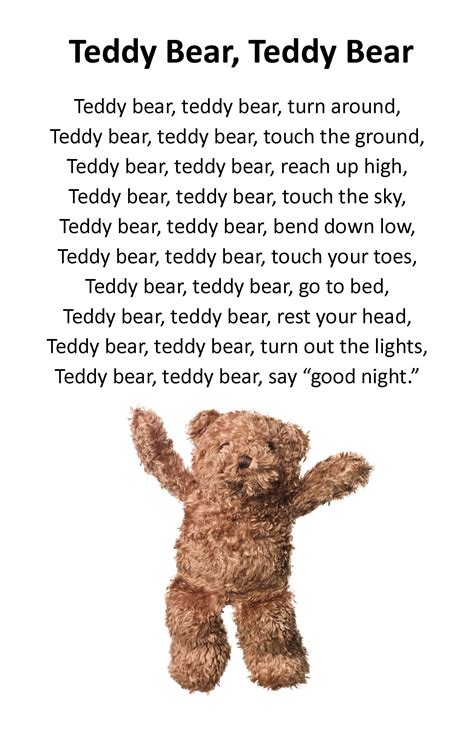 Itty Bitty Rhyme: Teddy Bear, Teddy Bear | Preschool songs, Bears ...
