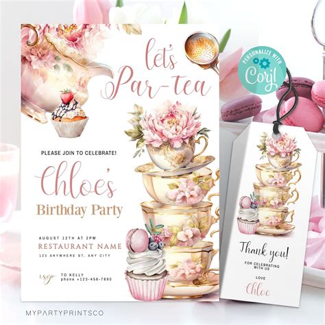 Tea Party Birthday Invitation Girl Par-tea Invite Editable Party ...