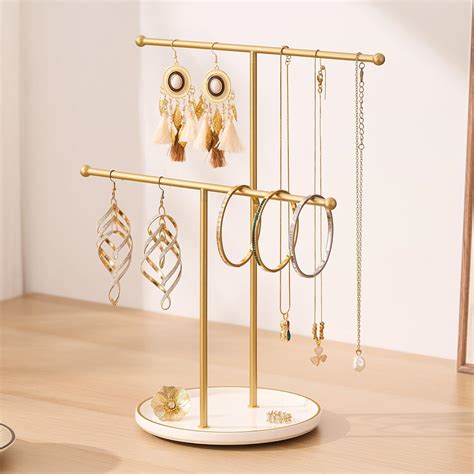 Amazon.com: Josmimic Gold Jewelry Holder Stand with Ceramic Tray: Small ...