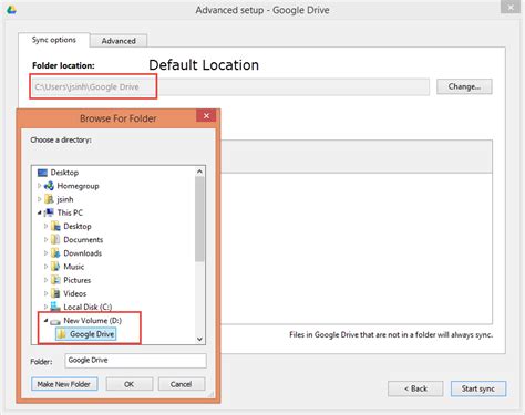 How to change the Google Drive default folder