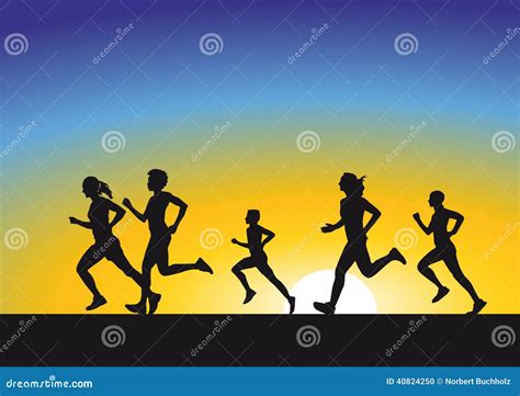 Silhouette of Runners at Sunrise Stock Illustration - Illustration of young, boys: 40824250