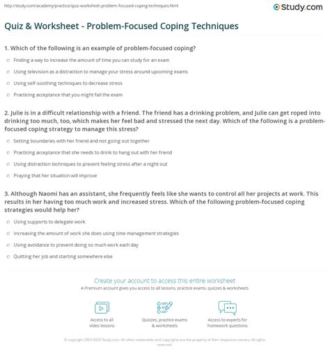 Quiz & Worksheet - Problem-Focused Coping Techniques | Study.com