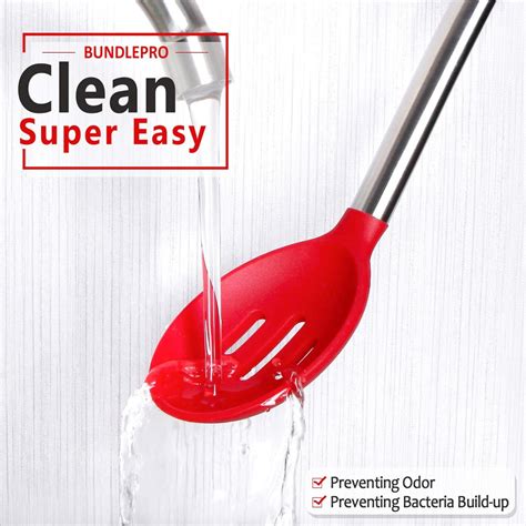 Set de 2 linguri mari Bundlepro, otel inoxidabil/silicon, negru/rosu ...