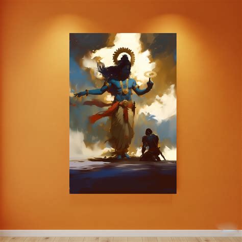 Krishna with Sudarshana Chakra and Arjuna Bowing Wall Decor Poster – P ...
