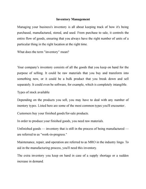 Inventory Management - Lecture notes 1 - Inventory Management Managing ...