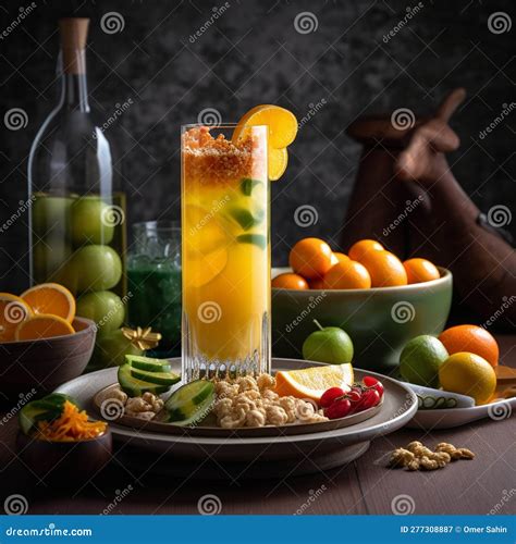 Tall Glass of Tangy and Refreshing Calamansi Juice with Savory Snacks ...