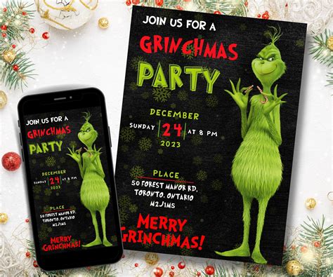 Grinchmas Party | Editable Christmas Party Invitation | Christmas Eve ...