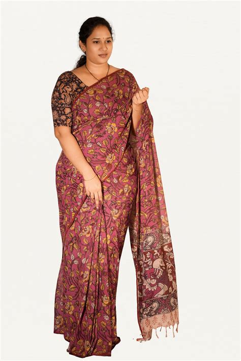 Kalamkari Mul Mul Special Cotton Saree – Manav Kalamkari