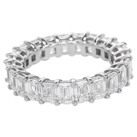 Square Emerald Cut Diamond Platinum Eternity Band Ring at 1stDibs