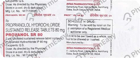 Provanol Sr 80 MG Tablet (10): Uses, Side Effects, Price & Dosage ...