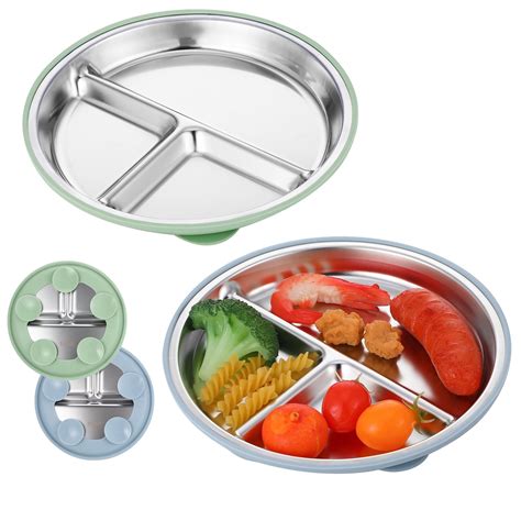 AOWOO 2-Pack Stainless Steel Baby Plates with Suction, 8.26” Divided ...