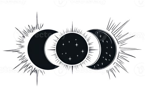 Mystical moon phase illustration with stars and radiant symbols. Ideal for spiritual, cosmic, or ...