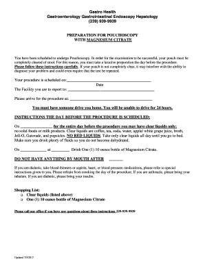 Fillable Online PREPARATION FOR POUCHOSCOPY WITH MAGNESIUM Fax Email Print - pdfFiller