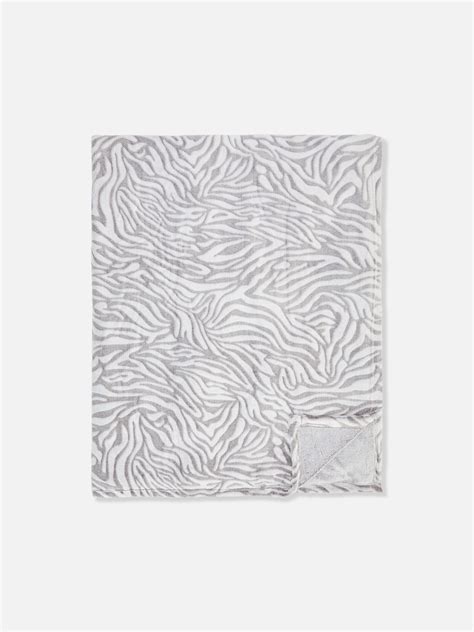 Grey Large Zebra Print Throw Blanket | Primark