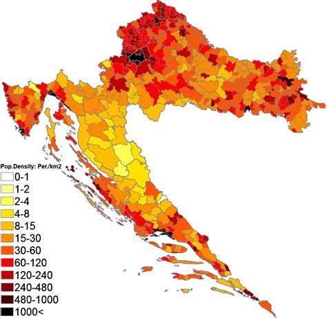 Population density map of Croatia : r/MapPorn