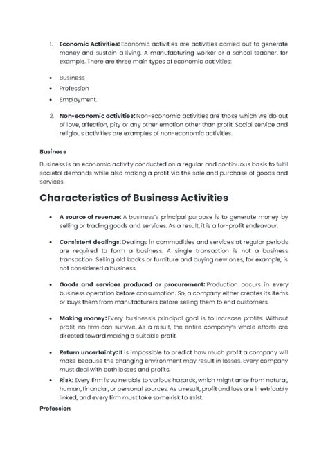 Business Studies: Understanding Economic Activities and Risks - Studocu