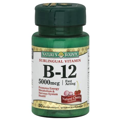 Nature's Bounty Vitamin B-12, Sublingual, 5000 mcg, Microlozenge, Natural Cherry Flavor, 30 ...