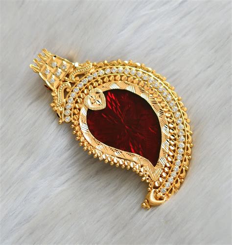 Gold tone white stone red mango Kerala style pendant dj-42296 – dreamjwell
