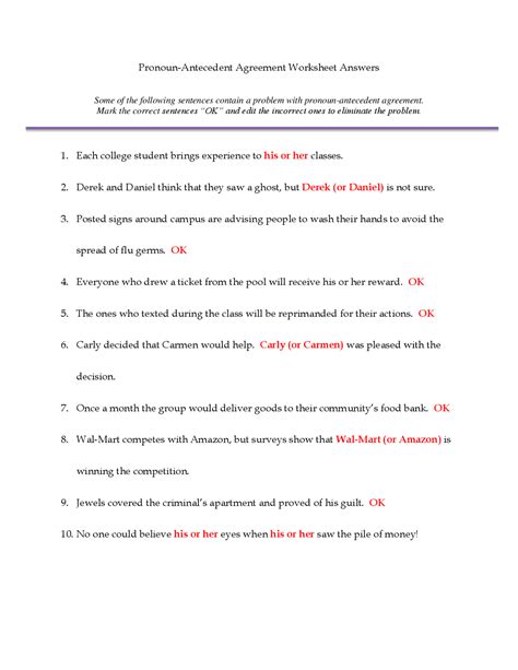 Grammar Practice Worksheet on Pronoun-Antecedent Agreement | Made ...