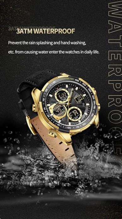 NAVIFORCE 9197L GBB Men Leather Watches Casual Fashion Waterproof Lcd ...