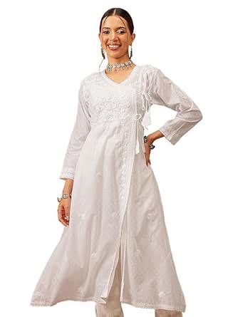 Buy Ada Lucknowi Chikankari Hand Embroidered Ethnic Dobby Cotton ...