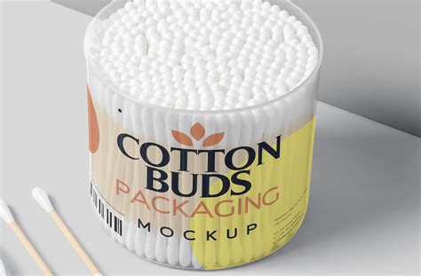 Open Cotton Buds Jar Mockup with Realistic Design