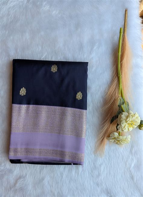 Navy Blue and Lavender Semi Soft Silk Saree – Sunitha's Sarees