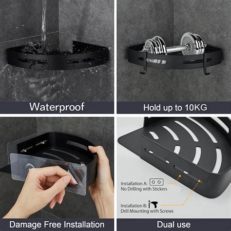 Buy Gricol Shower Corner Shelf No Drilling Space Aluminum with Stickers ...