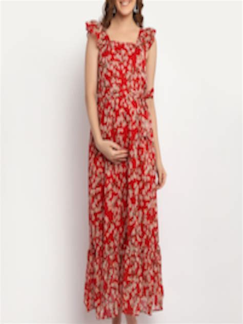 Buy Moms Maternity Red Floral Georgette Maternity Maxi Dress - Dresses ...