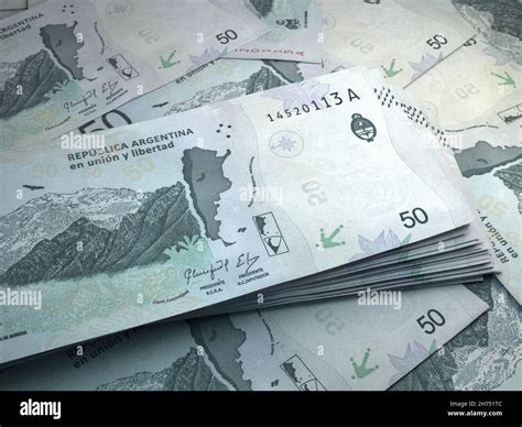 Money of Argentina. Argentine peso bills. ARS banknotes. 50 pesos. Business, finance, news ...