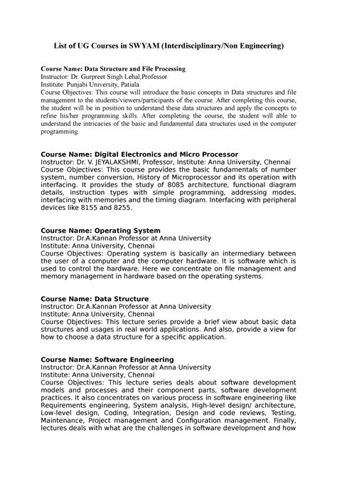 Swyam Courses - List of UG Courses in SWYAM (Interdisciplinary/Non ...