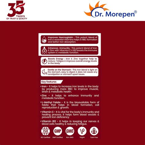 Buy DR. MOREPEN IRON & ZINC TABLETS | VITAMIN C & B12 FOR IMMUNITY ...