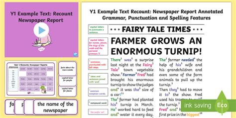 Y1 Recounts: Newspaper Report Example Text