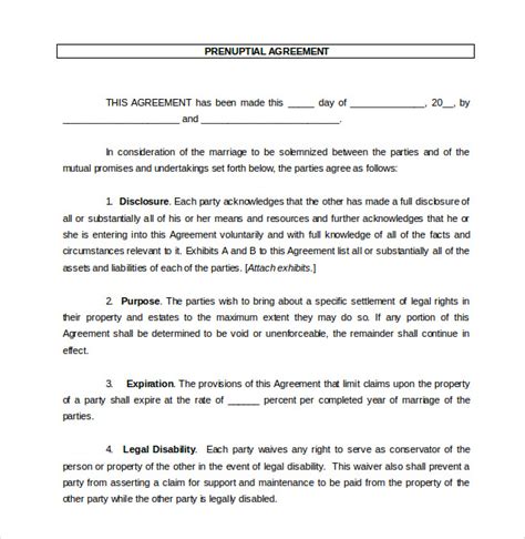 Prenuptial Agreement Template - 10+ Free Word, PDF Document Download