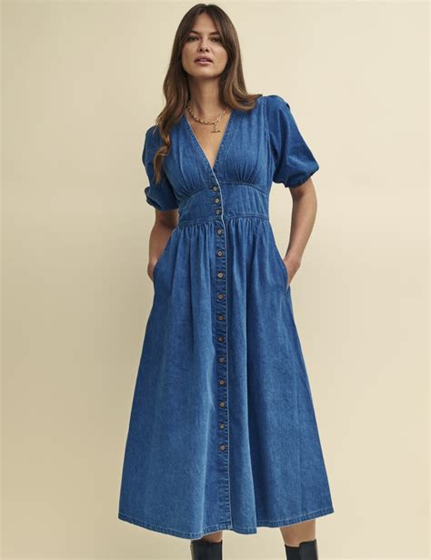 Denim V-Neck Midi Waisted Dress | Nobody's Child | M&S
