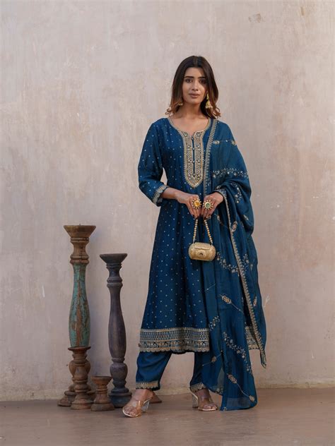 Bandhani Printed Panelled Anarkali Kurta With Trouser & Dupatta – Buy ...