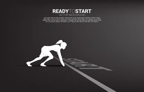 Silhouette of businesswoman ready to run from start line. concept of ...
