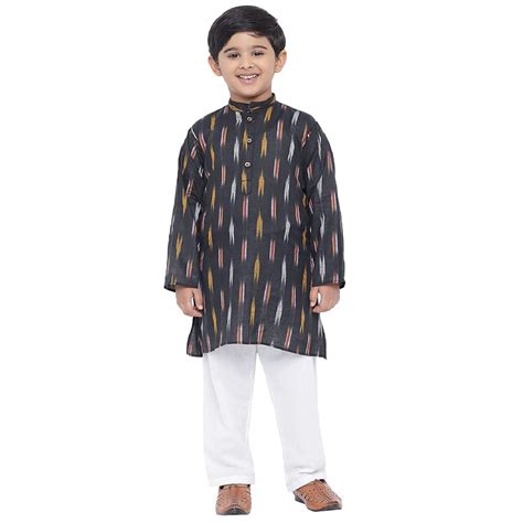 Kurta Pajama for Kids- Khadi Look in Mix Ikat Patterns South Cotton Ku ...