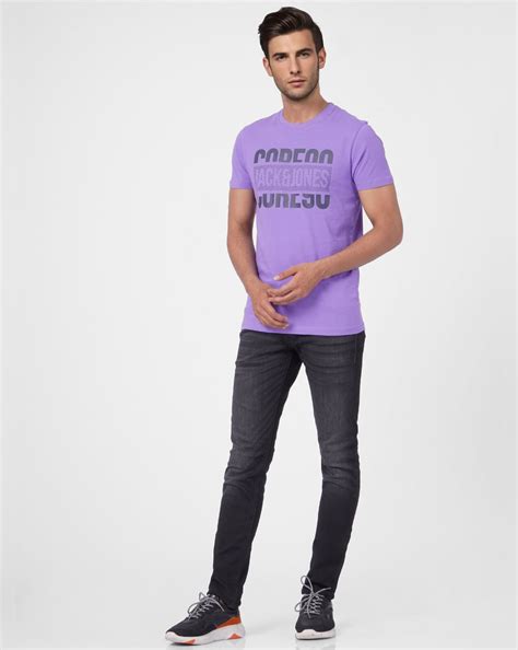 Buy Purple Graphic Print Crew Neck T-shirt for Men