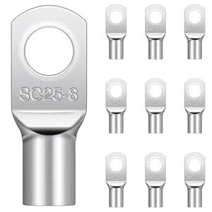 Pack of 10 Pipe Cable Lugs M8, Hanibos Cable Lugs 25 mm² Uninsulated SC ...
