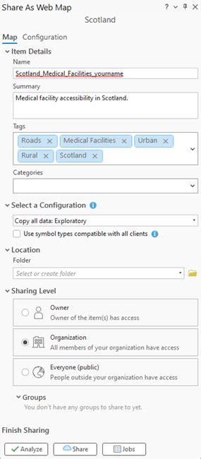 Rezultat imagine pentru ArcGIS Pro Share Web Map