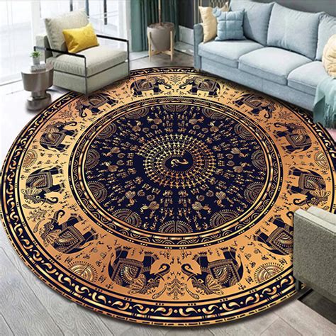 Anti Skid Rugs Non-Slip Round Grand Royal Gold Persian Art Heavy Carpe ...
