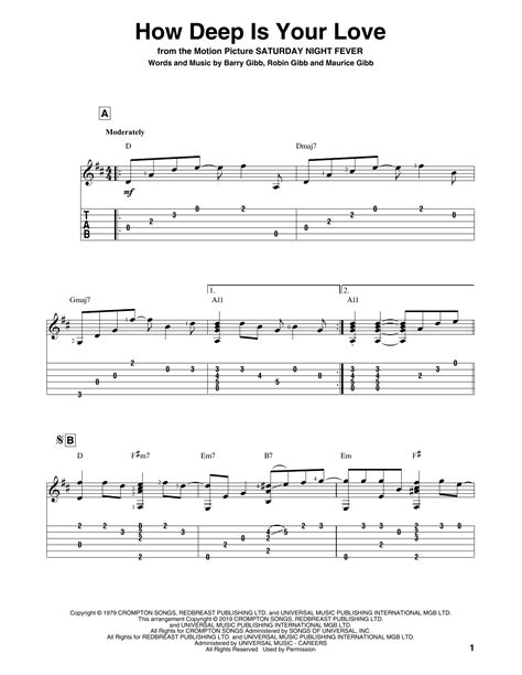 How Deep Is Your Love (Solo Guitar) - Print Sheet Music Now