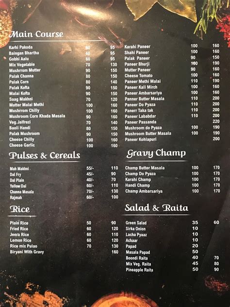 Menu at Rabi Dana Pani, Jalandhar