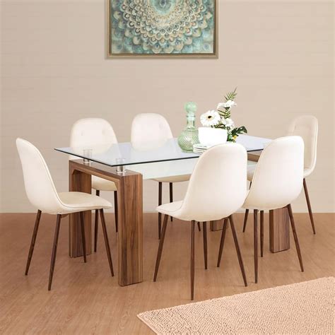 Buy Finn Brown & White Apple Wood 6-Seater Dining Table Set With Chairs ...