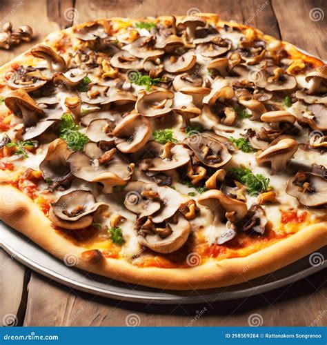 Mushroom Pizza with Addition Mozzarella Cheese and Herbs, Fresh Basil ...