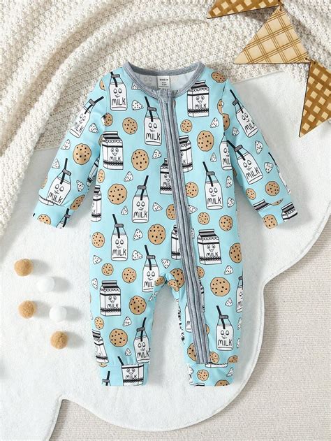 Baby Boys' Full Printed Long Sleeve Jumpsuit With Diagonal Zipper, Food ...