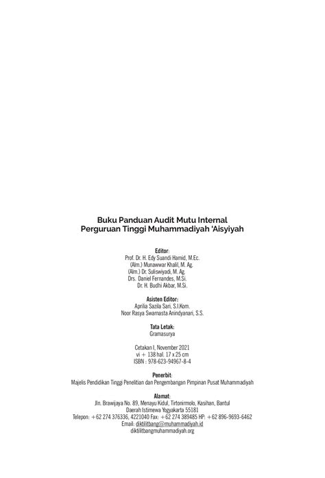 Buku Rubrik Audit Mutu Internal Perguruan Tinggi Muhammadiyah Aisyiyah ...