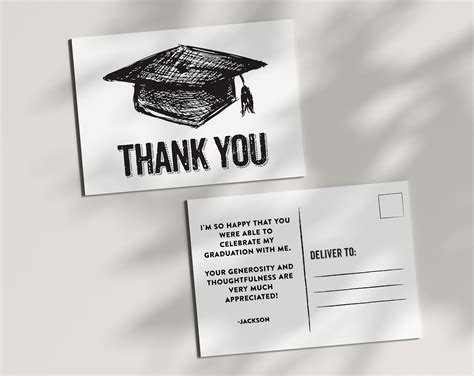 Graduation Thank You Post Card PRINTABLE Thank You Card Masculine ...